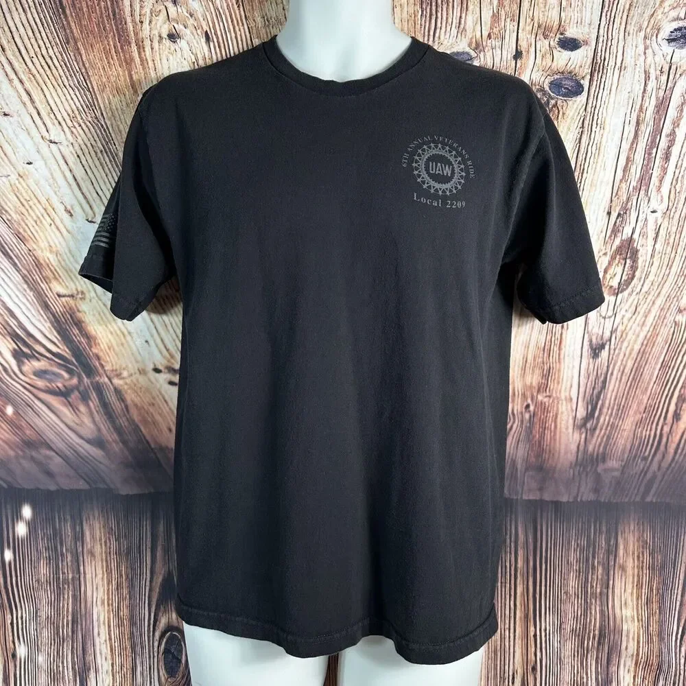 American Vtg Labor Union UAW Local 2209 Indiana Sz Medium Veterans Ride T Shirt - Picture 3 of 10